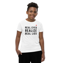 Load image into Gallery viewer, REAL EYES REALIZE REAL LIES (White) - Youth Premium T-Shirt
