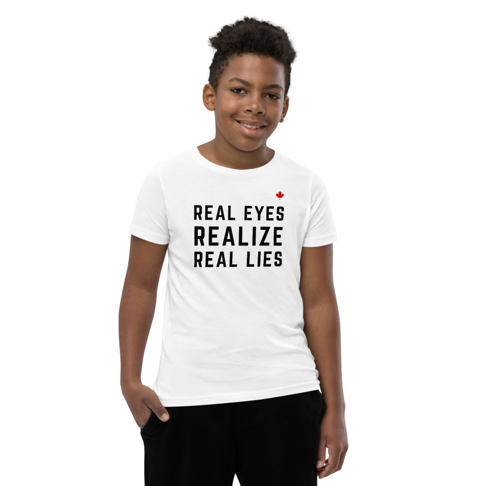 REAL EYES REALIZE REAL LIES (White) - Youth Premium T-Shirt