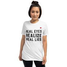 Load image into Gallery viewer, REAL EYES REALIZE REAL LIES (White) - Unisex T-Shirt
