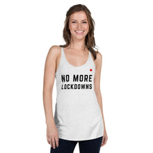 Load image into Gallery viewer, NO MORE LOCKDOWNS (Heather White) - Women&#39;s Racerback Tank

